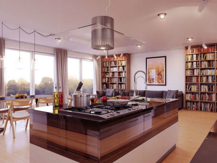 17-grande-cuisine-décoration-utilisant-plafond-carré-en-acier-verre-cuisine-hotte-de-ventilation-incluant-brun-noir et-noir-cuisine-moderne