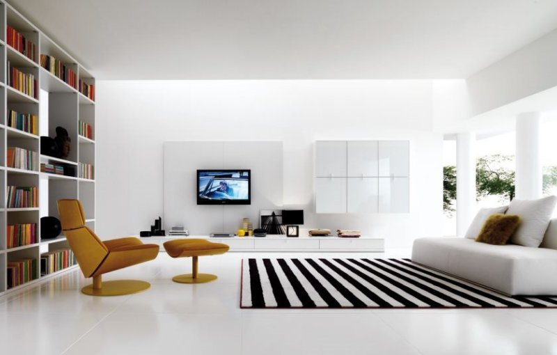 étonnant-style minimaliste-design-intérieur-salon-spacieux-avec-parquet-designers-galerie-moderne-futuriste-marron