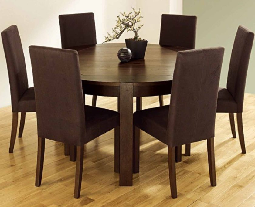 meubles-petite-table-ronde-de-cuisine-et-chaises-set-et-chaise-rembourrée-brun foncé-et-table-ronde-aussi-parquet-stratifié