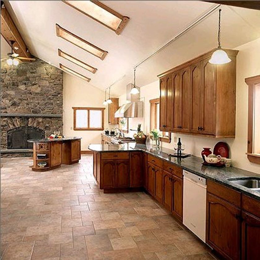 idées-magnifique-cuisine-intérieur-ides-avec-armoires-en-bois-en-forme-de-l-comptoir en granit-noir-aussi-en-bois-cabintery-design-and-small-fire-place-24-kitchen-tile- revêtements-de-sol-pour-votre-inspiration