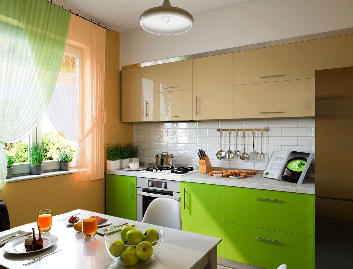Illustration-3d-de-cuisine-avec-façades-beige-et-verte