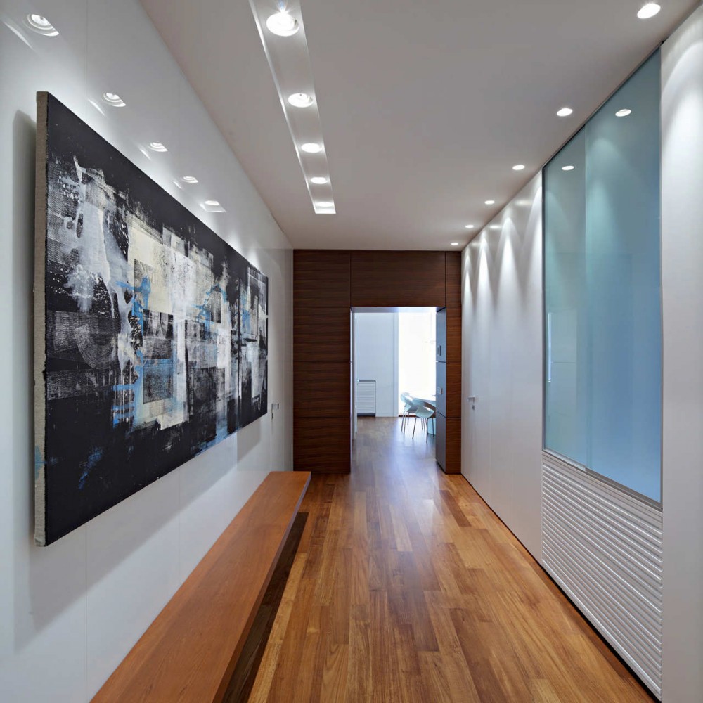 séduisante-décoration-idée-d'entrée-design-avec-de-parquet-luxueux-aussi-magnifique-peinture-sur-mur-plus-bon-luminaire-luminaires-de-lampes-intégrées