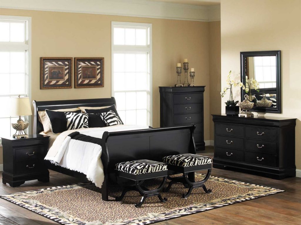 ensemble-de-mobilier-noir-avec-chaise-et-tapis-design-zèbre