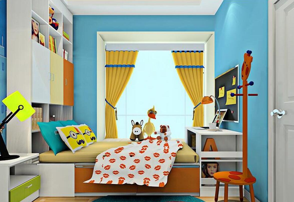 chambre-enfant-rideaux-jaunes-enduit