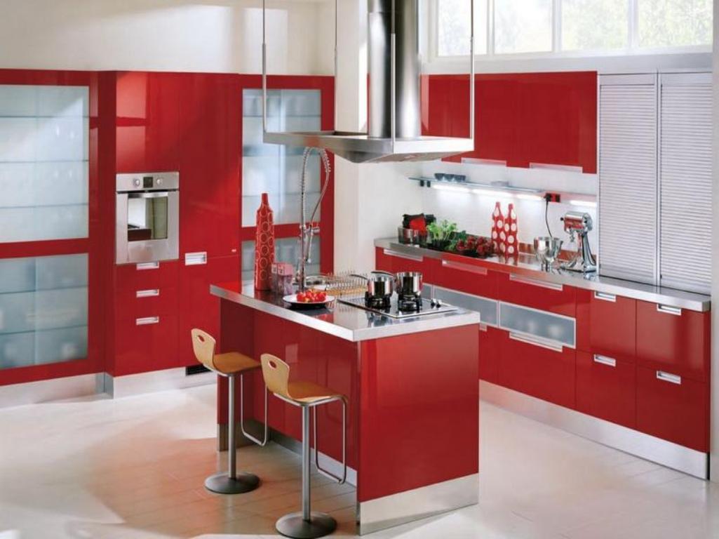 armoires de cuisine modernes-rouges