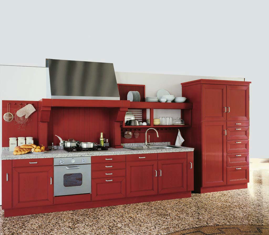 armoires de cuisine rouges