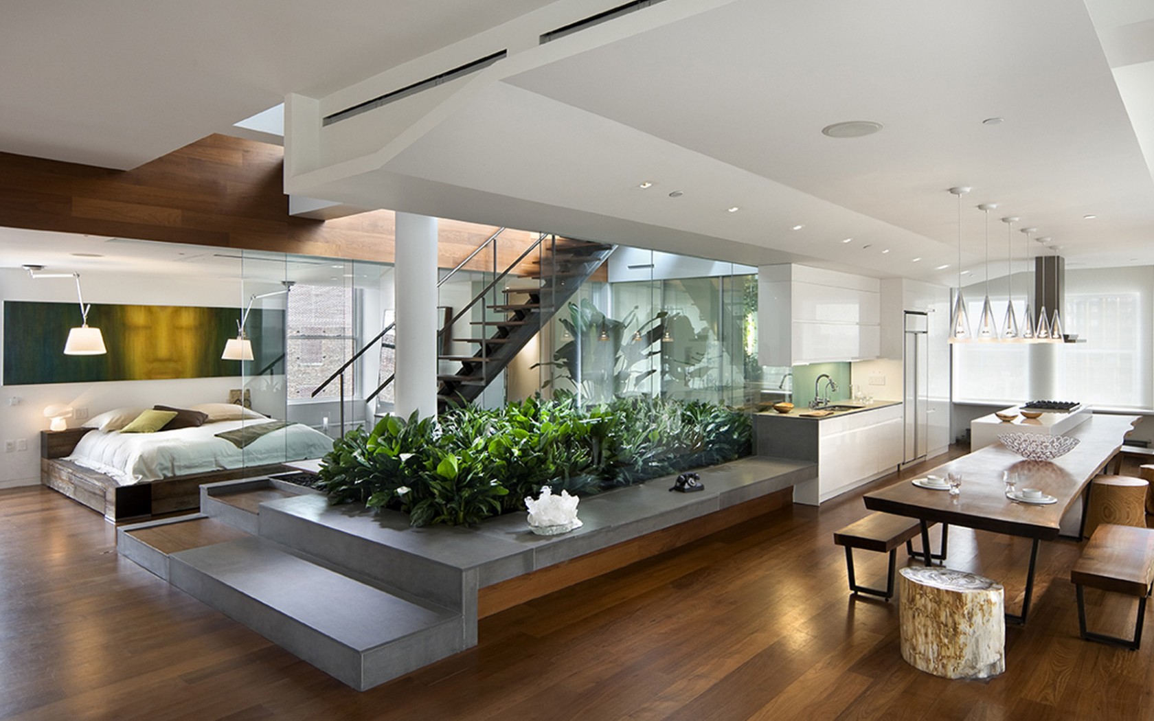 appartement-design-intérieur-cuisine-moderne-salon-maison-lumière-fraîche-plantes-minimalistes