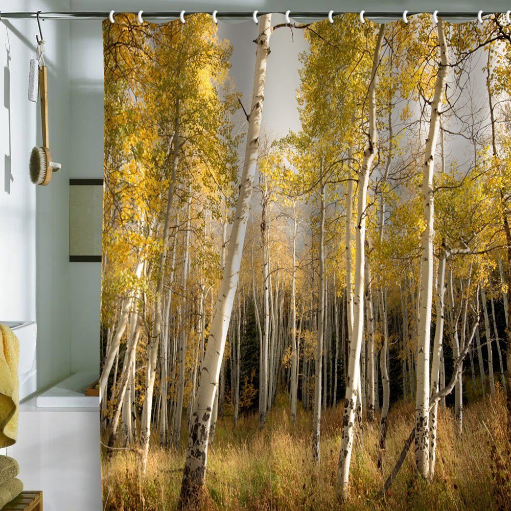 salle de bain-splendide-idées-pour-salle-de-bain-decoration-design-utilisant-un-paysage-de-foret-salle de bain-rideau-de-douche-avec-cantonniere-avec-une-tringle-de-rideau-de-bain-en-inox-merveilleuse-salle de bain-de- idées-nous