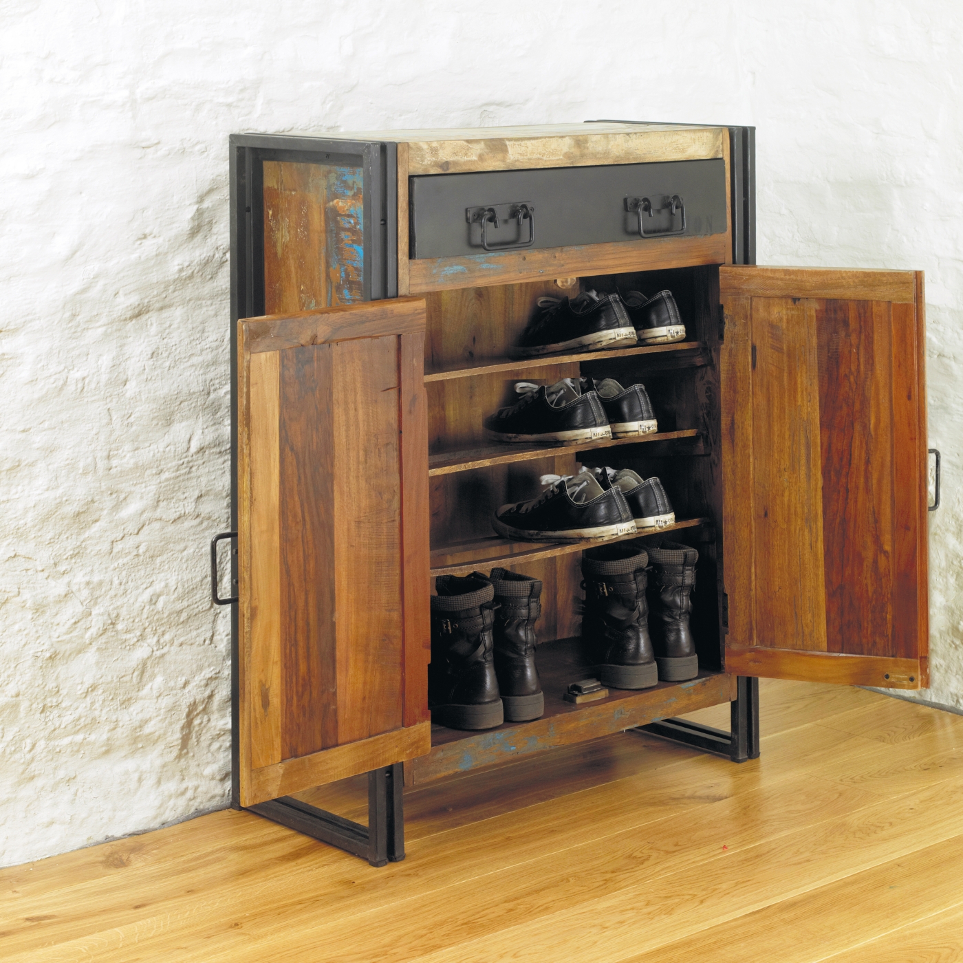 idée d'agra solide bois récupéré couloir armoire à chaussures armoire de rangement ebay