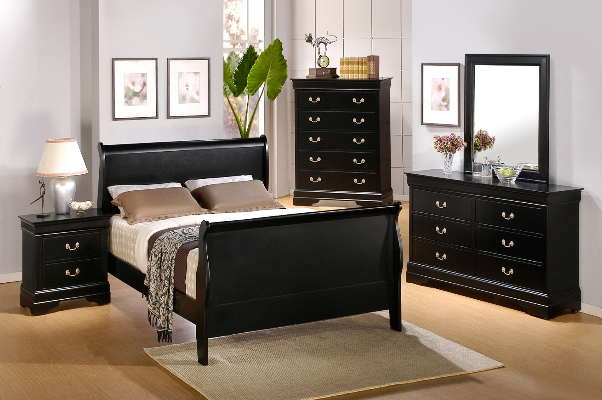 décoration-intérieure-chambres-pour-jeunes-avec-une-lampe-assis-sur-une-petite-table-et-photographie-sur-le-mur-derriere-le-lit-puis-placard-buffet- avec-miroir-à-droite