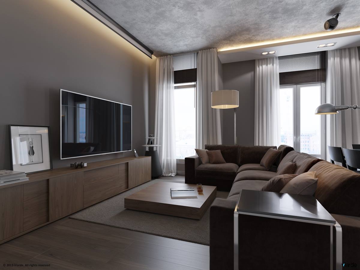 long-rideaux-blanc-fenêtre-mixtes-avec-lampes-cachées-aussi-canapé-brun-en-gris-salon