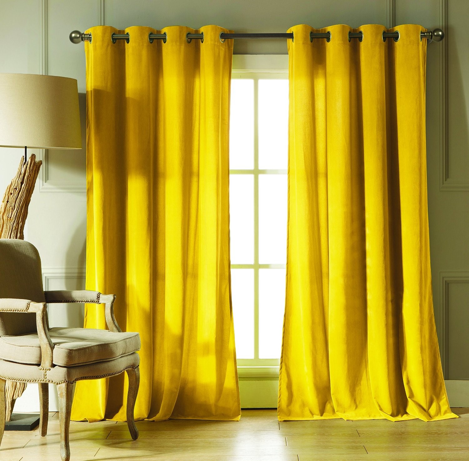 rideaux jaune moutarde
