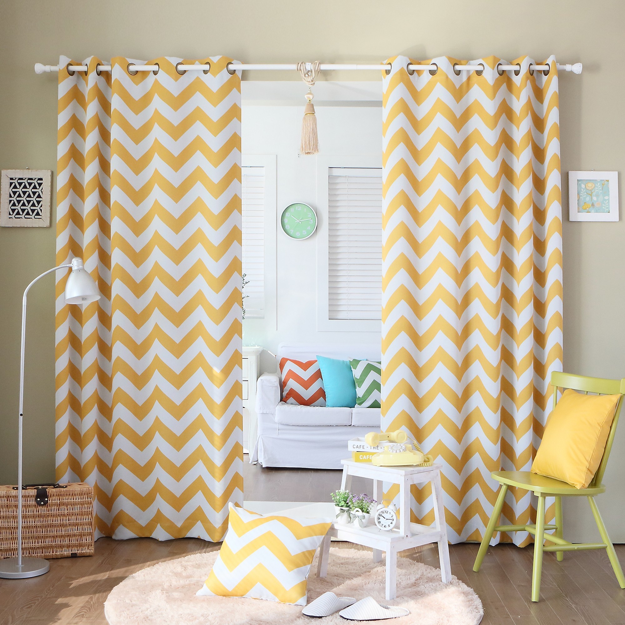 rideaux ikat jaune moutarde
