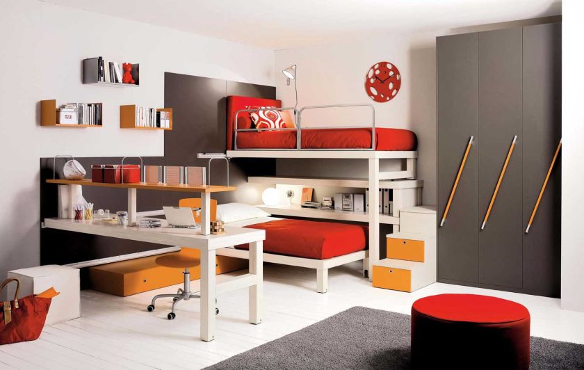 meubles-chambre-bureau-autres-enfants-chambre-a-la-mode-chambre-pour-enfants-avec-impressionnant-moderne-bureau-et-fantaisie-rouge-noir-canapé-contemporain-enfants-chambre-meubles-idées